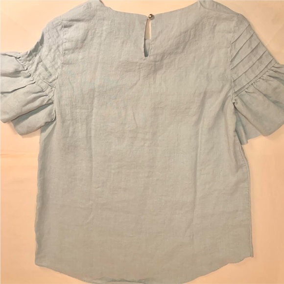 Ruffled structured chambray shirt with eyelet closure. Medium. - Picture 3 of 6